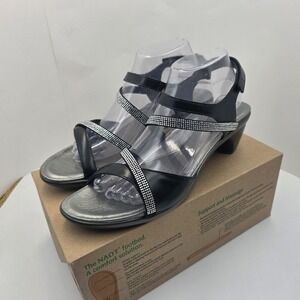Naot Innovate Rhinestone Strappy Sandals Black‎ Leather EU 42 US 11 Comfort